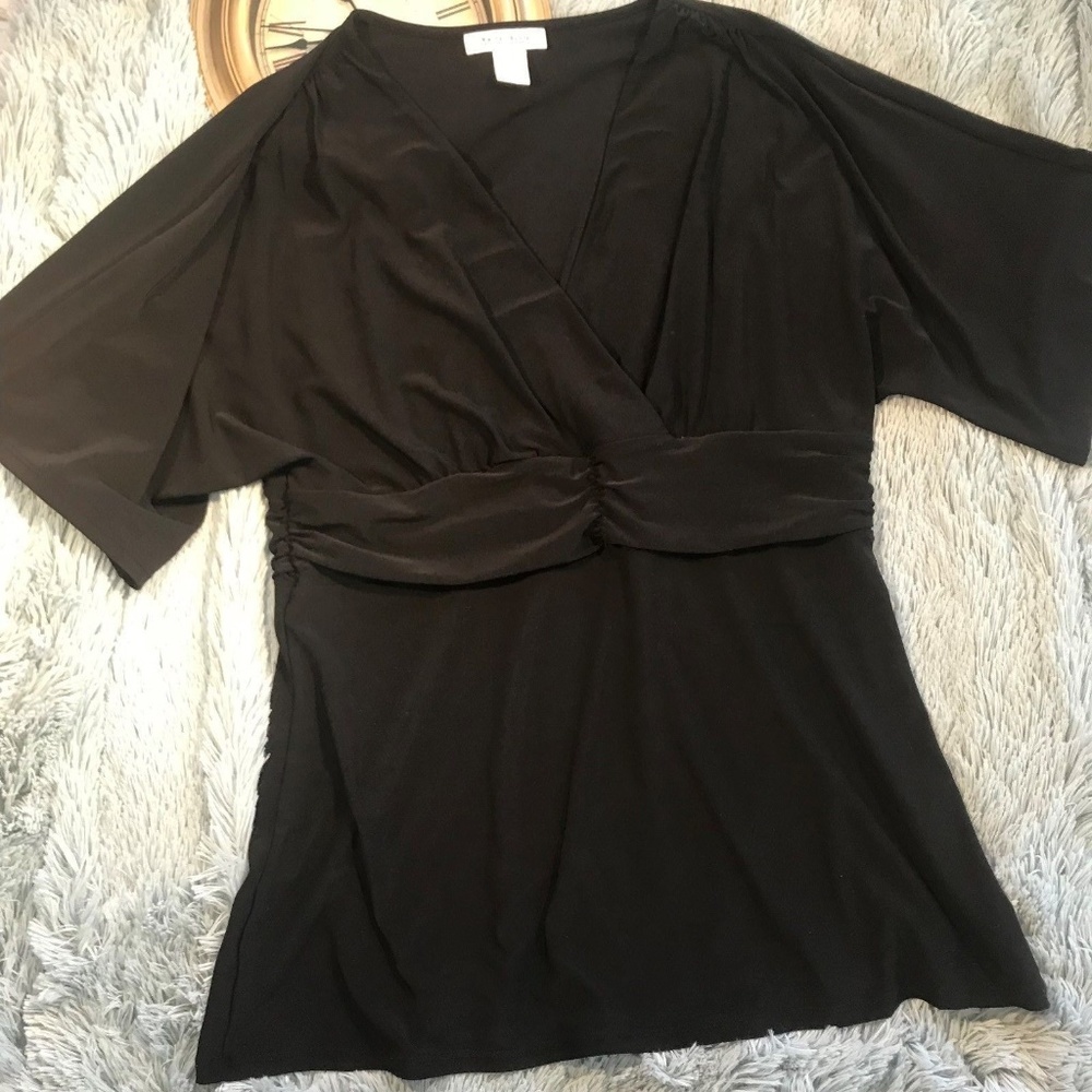 WHITE HOUSE BLACK MARKET Black Faux Wrap Top Large